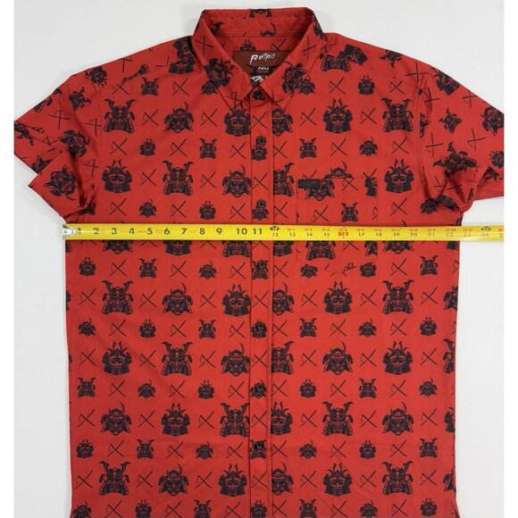 Retro Rifle McDojoLife Mens Shirt Red Samurai All Over Size Large Button Down - Picture 12 of 13